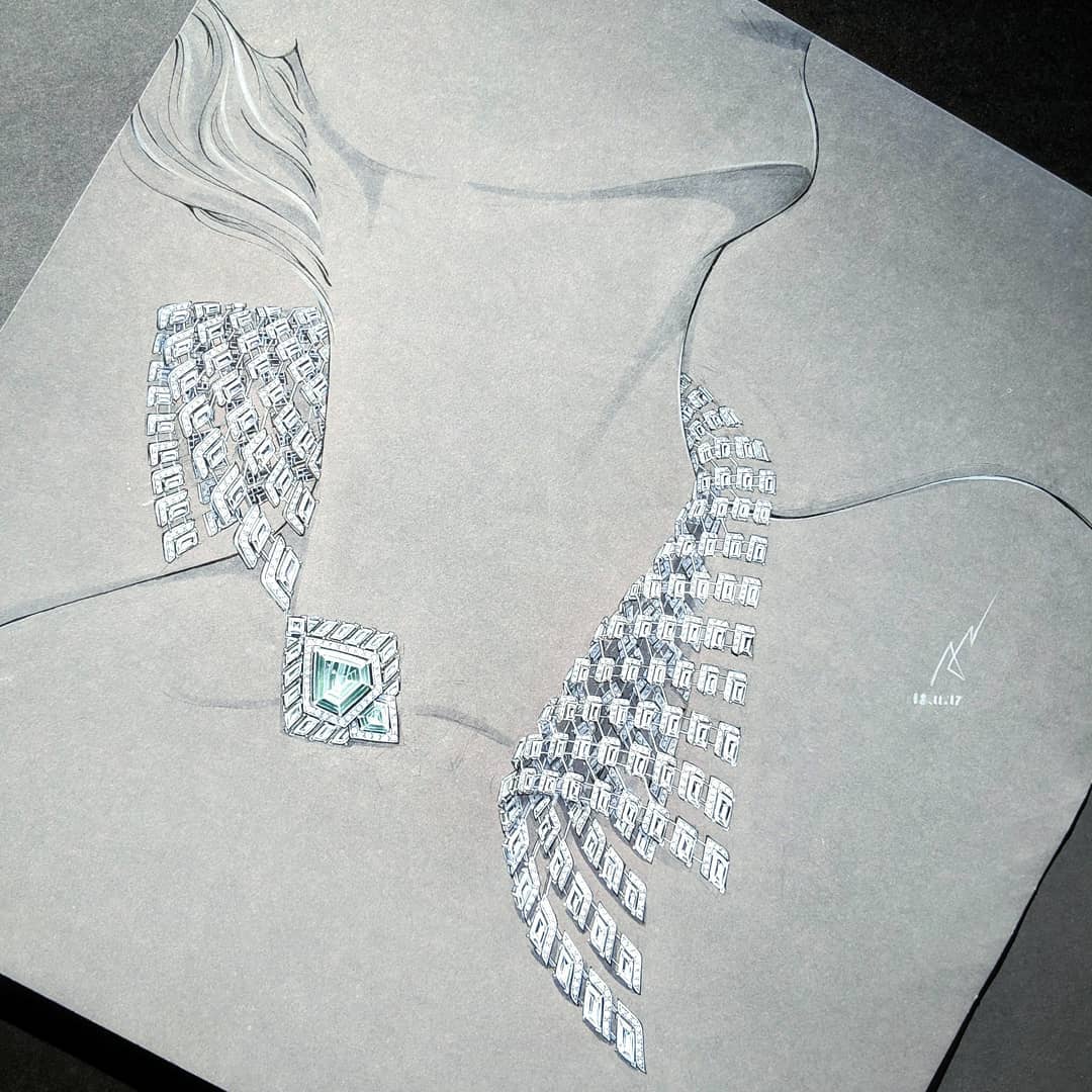 珠宝设计师 azilazt的珠宝设计手绘作品。